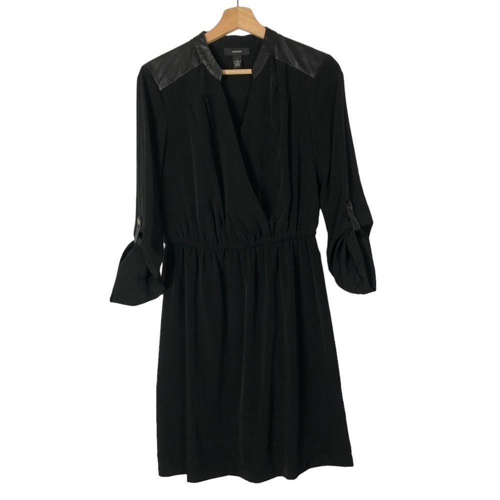 Alfani Black Faux Leather Long Sleeve Mini Dress 6